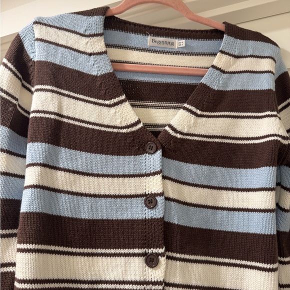 beginning boutique brown, blue, & white striped cardigan - Picture 9 of 10